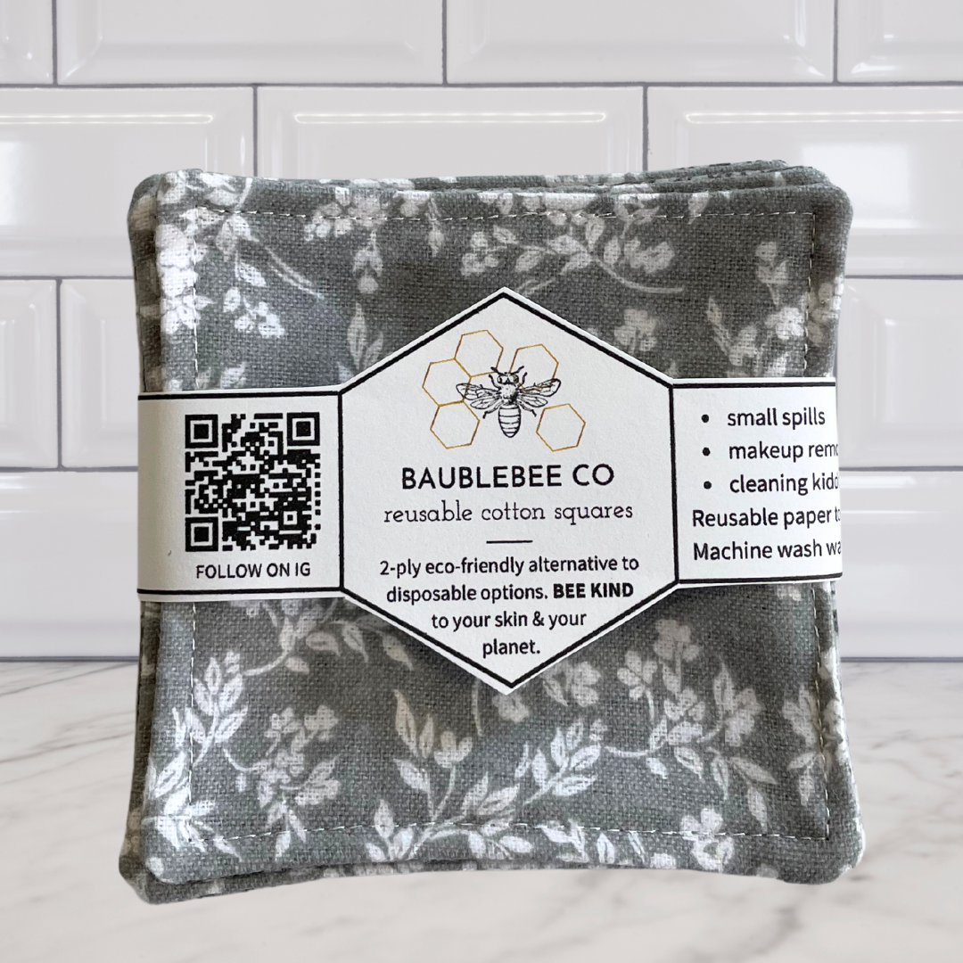 Reusable Cotton Squares - Grey Floral (6)