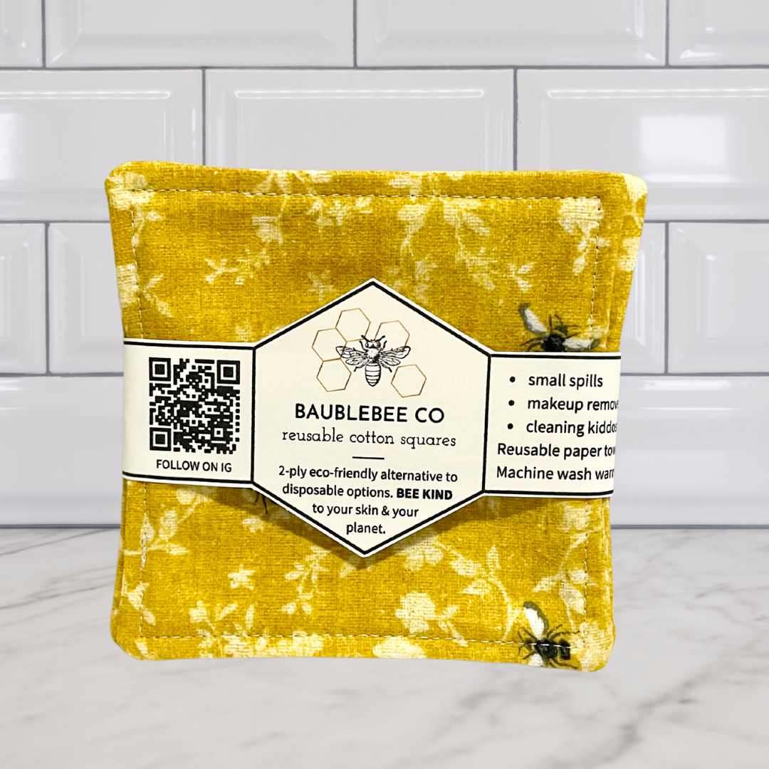 Reusable Cotton Squares - Yellow Bees(6)