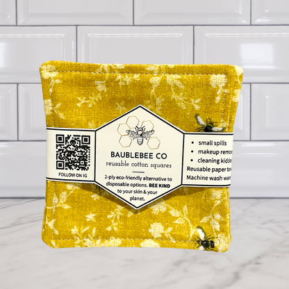Reusable Cotton Squares - Yellow Bees(6)